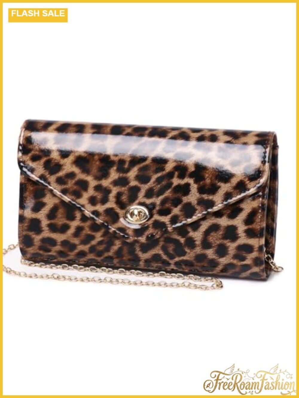 Patent Leather Envelope Clutch Womens Evening Handbag Detachable Chain